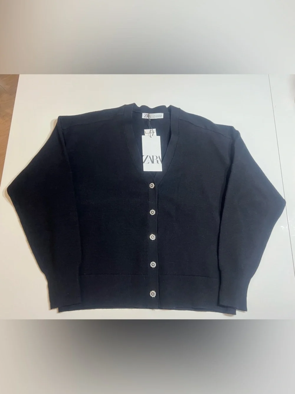 ZARA Black V-Neck Cardigan with Decorative Buttons - Picture 4 of 16